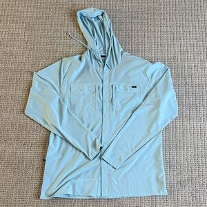 Men's Light Blue Hooded Button Down Shirt